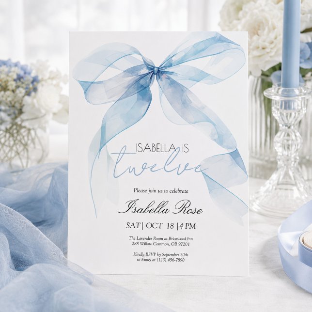 Blue Watercolor Bow Birthday Invitation  (Creator Uploaded)