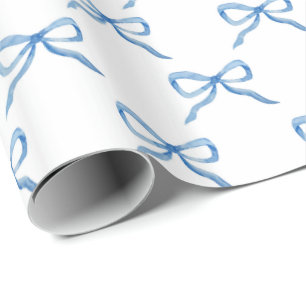 Blue Watercolor Bow Pattern Wrapping Paper