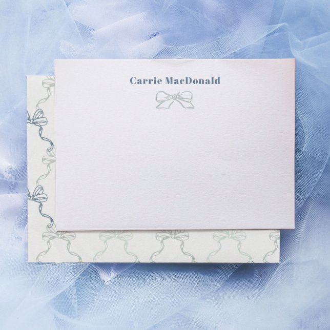 Blue Watercolor Bows Personalised Stationery Card (Watercolor blue painted bows personalized stationery note cards.)
