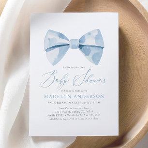 Blue Watercolor Bowtie Boy Baby Shower Invitation