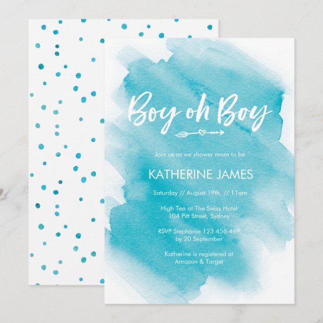 Blue watercolor Boy Baby Shower invitation (Front/Back)