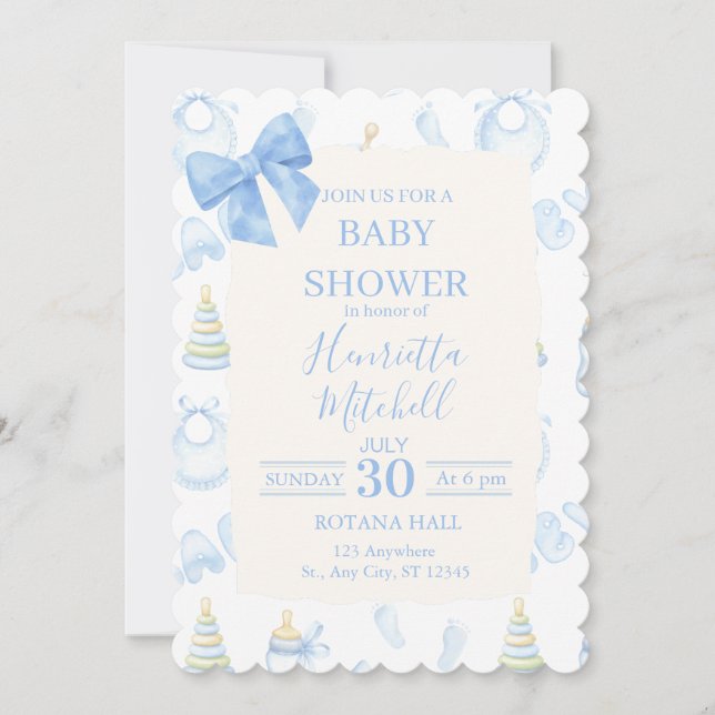 Blue Watercolor Boy Baby Shower Invitation (Front)