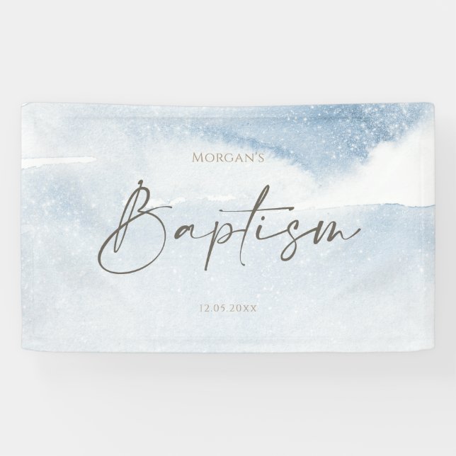 Blue Watercolor Boy Baptism Banner (Horizontal)