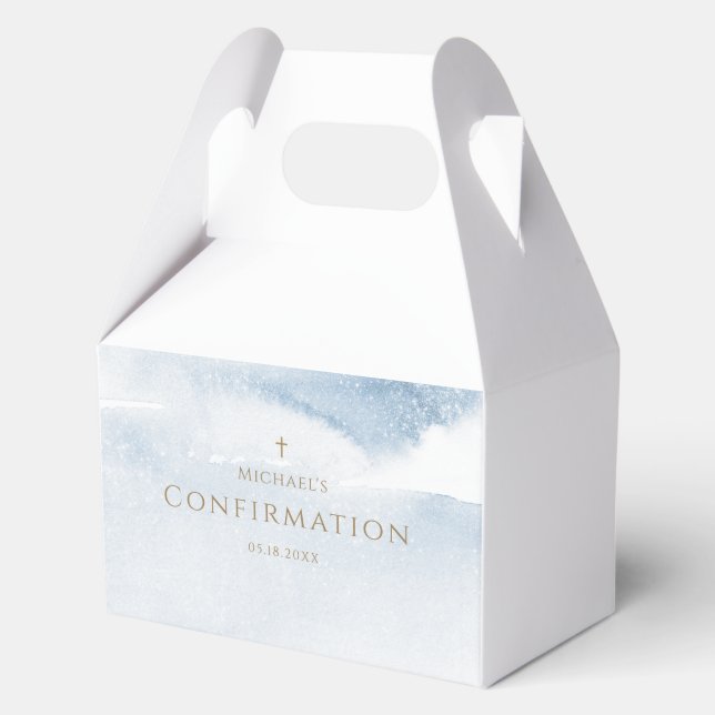 Blue Watercolor Boy Baptism Favour Box (Front)