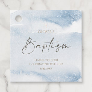 Blue Watercolor Boy Baptism Favour Tag