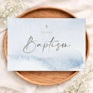 Blue Watercolor Boy Baptism Guest Book