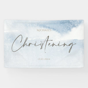 Blue Watercolor Boy Christening Banner