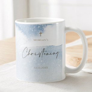 Blue Watercolor Boy Christening Coffee Mug
