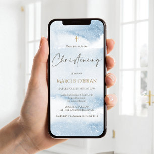 Blue Watercolor Boy Christening Mobile Invite