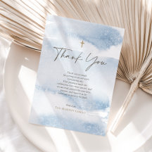 Blue Watercolor Boy Christening Thank You Card