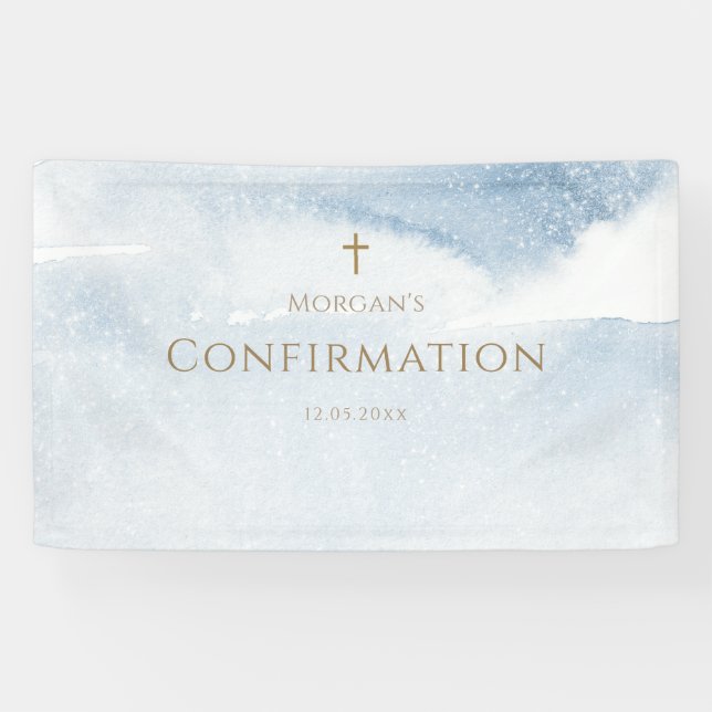 Blue Watercolor Boy Confirmation Banner (Horizontal)