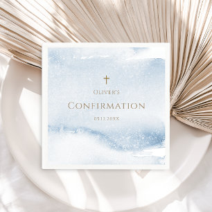 Blue Watercolor Boy Confirmation Napkin
