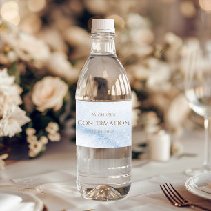 Blue Watercolor Boy Confirmation Water Bottle Label