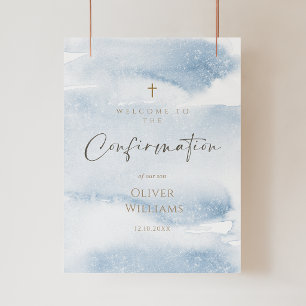 Blue Watercolor Boy Confirmation Welcome Poster