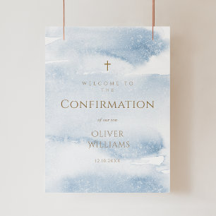 Blue Watercolor Boy Confirmation Welcome Poster
