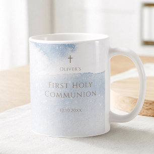 Blue Watercolor Boy First Communion Coffee Mug