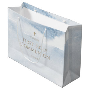 Blue Watercolor Boy First Communion Large Gift Bag