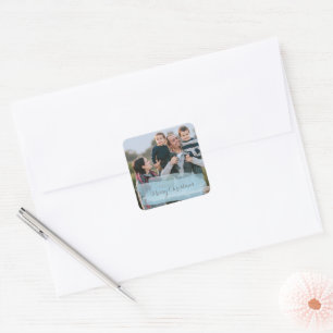 Blue Watercolor Brushstroke Holiday Photo Stickers