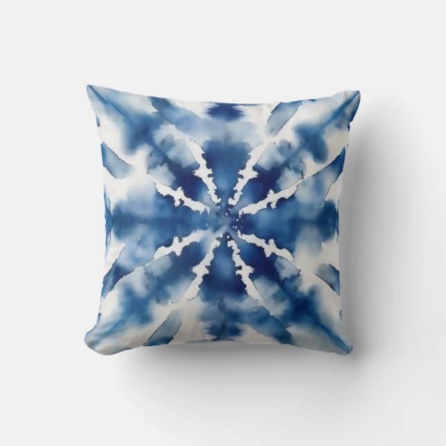 Blue Watercolor Burst Pattern Cushion (Front)