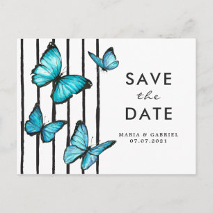 Blue watercolor butterflies Modern save the date Invitation Postcard