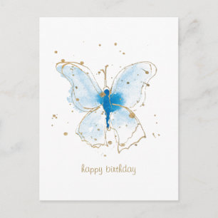 Blue Watercolor Butterflies Postcard