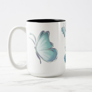 Blue Watercolor Butterflies Two-Tone Coffee Mug
