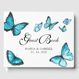 Blue watercolor butterflies Wedding Guest Book
