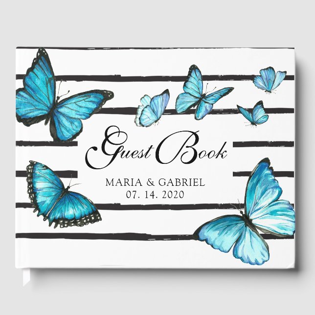 Blue watercolor butterflies Wedding Guest Book (Front)