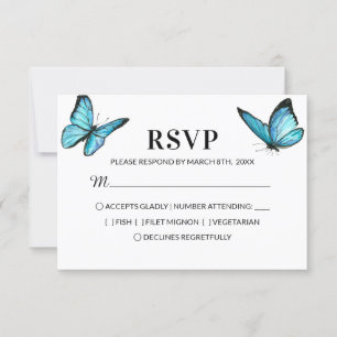 Blue watercolor butterflies wedding RSVP Card