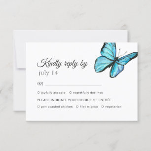 Blue watercolor butterflies wedding RSVP Card