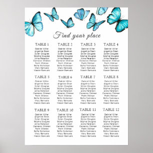 Blue watercolor butterflies Wedding  Seating Chart