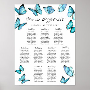 Blue watercolor butterflies Wedding  Seating Chart