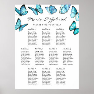 Blue watercolor butterflies Wedding  Seating Chart