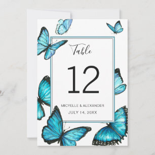 Blue watercolor butterflies Wedding Table Number