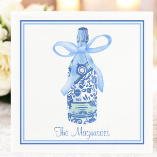 Blue Watercolor Champagne Bottle Coquette Custom Napkin