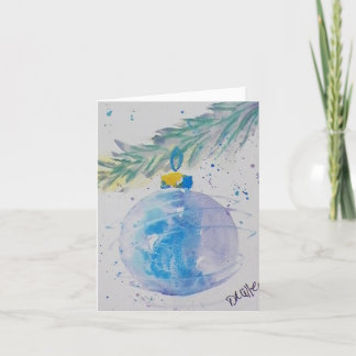 Blue Watercolor Christmas Ball Card