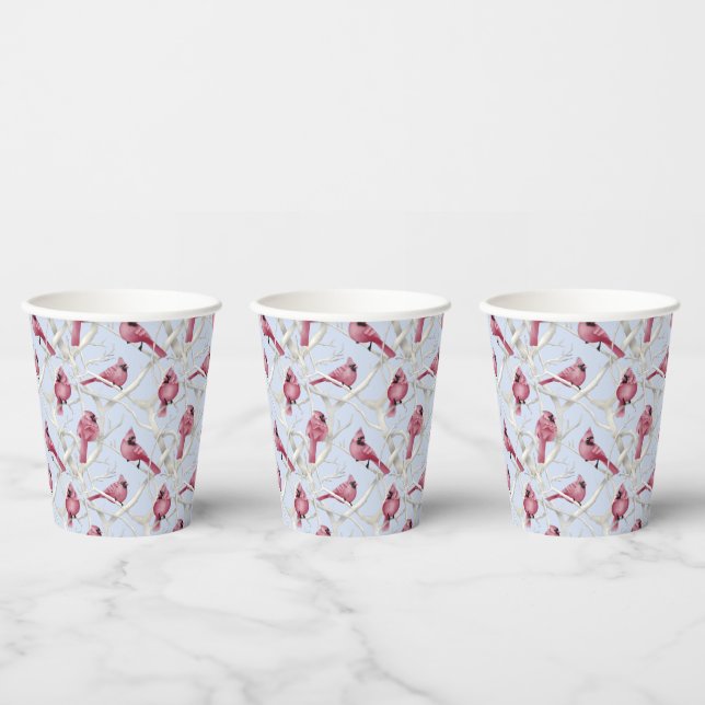Blue Watercolor Christmas Cardinal Birds Paper Cups (Multi)