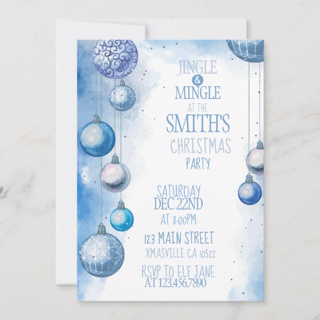 Blue Watercolor Christmas Party Invitation (Front)