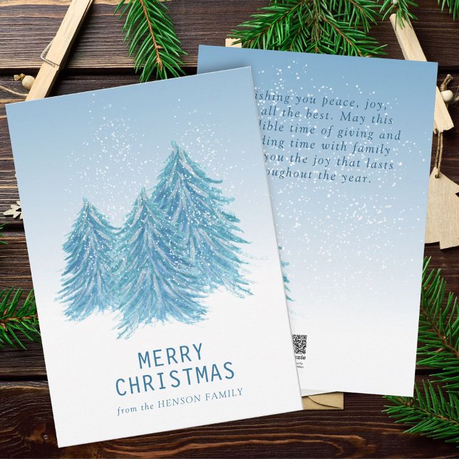 Blue Watercolor Christmas Tree Artistic    Holiday Card (Creator Uploaded)
