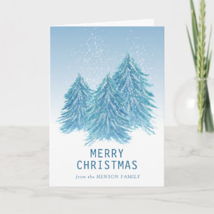 Blue Watercolor Christmas Tree Artistic Holiday Card