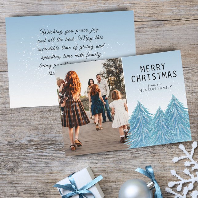 Blue Watercolor Christmas Tree Artistic Photo   Ho Holiday Card (Creator Uploaded)