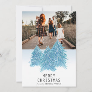 Blue Watercolor Christmas Tree Artistic Photo   Holiday Card