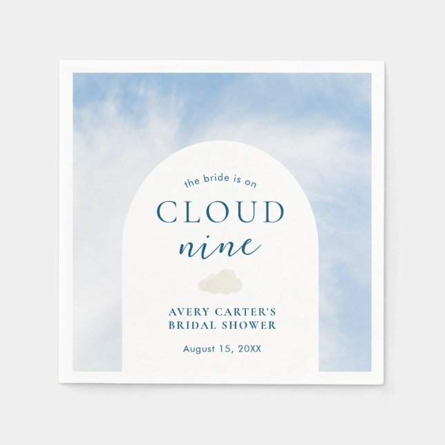 Blue Watercolor Cloud 9 Bridal Shower Napkin (Front)