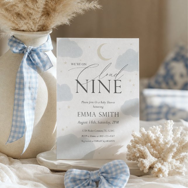 Blue Watercolor Cloud Nine Baby Shower  Invitation (Creator Uploaded)