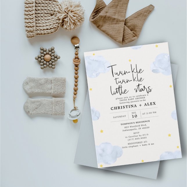 Blue Watercolor Clouds Twin Boys Baby Shower Invitation (Creator Uploaded)