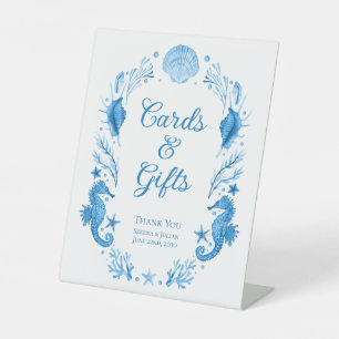 Blue Watercolor Coastal Cards Gifts Wedding Pedestal Sign