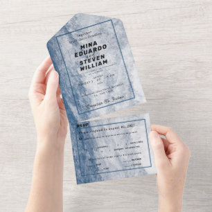 Blue watercolor Coastal Ocean Beach wedding All In One Invitation