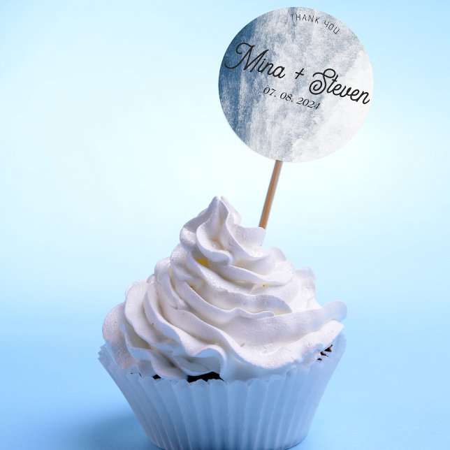 Blue watercolor Coastal Ocean Beach Wedding  Classic Round Sticker (Creator Uploaded)