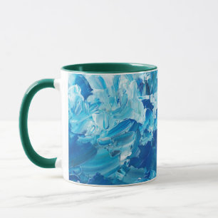 Blue Watercolor Coffee Mug with Green Handle
