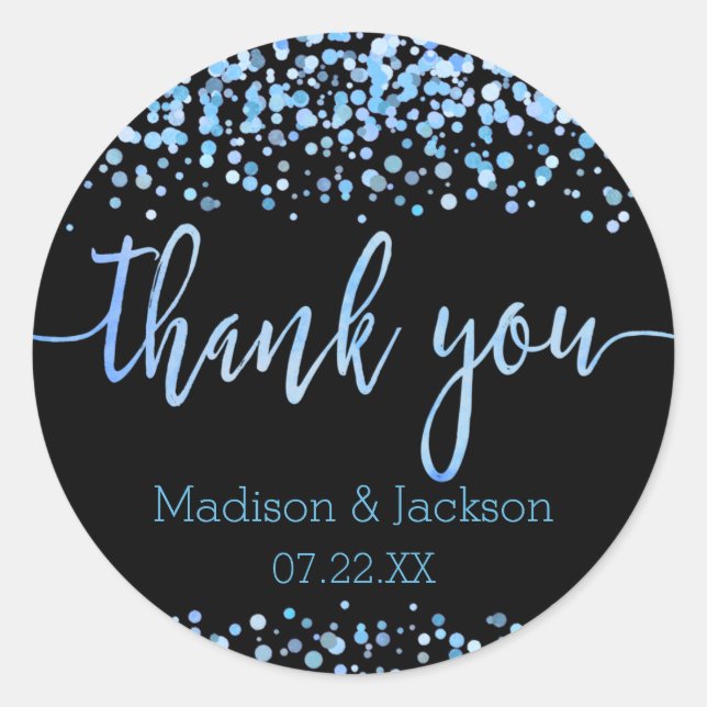 Blue Watercolor Confetti Dots Wedding Favour Classic Round Sticker (Front)